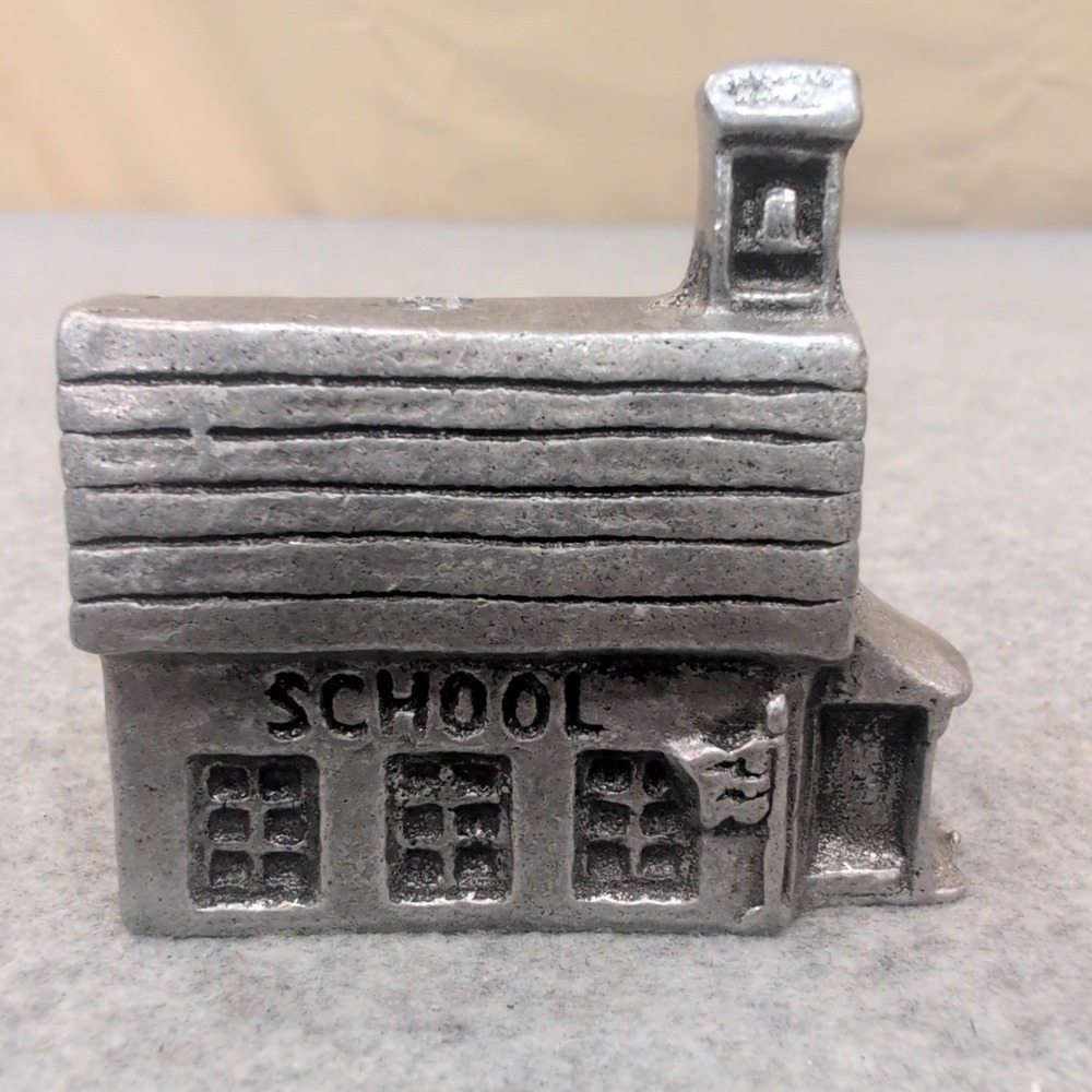 Vintage Cast Metal Christmas Schoolhouse Miniature Merry Xmas Village Decor - Picture 2 of 4